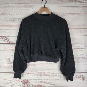 Fabletics Womens S Malia Polar Fleece Crop Top Pullover Sweatshirt BLACK